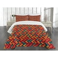 thumbnail image 1 of Ambesonne Geometric Quilted Bedspread Set 3 Pcs, Abstract Funky Waves, Queen Size, Jade Green Orange, 1 of 5