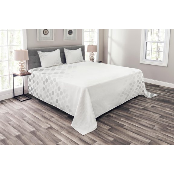 Ambesonne Geometric Quilted Bedspread Set 3 Pcs, Abstract Mosaic Art, Queen Size, White