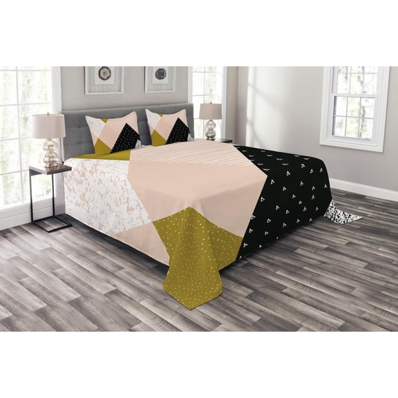 Ambesonne Geometric Quilted Bedspread Set 3 Pcs, Abstract Texture Art, King Size, Multicolor