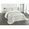 thumbnail image 1 of Ambesonne Geometric Quilted Bedspread Set 3 Pcs, Aztec Motifs Squares, King Size, Mint Dark Blue Peach, 1 of 3