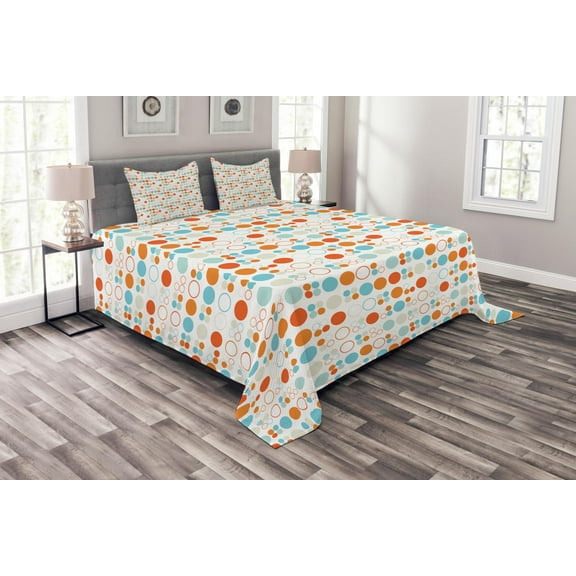 Ambesonne Geometric Quilted Bedspread Set 3 Pcs, Colorful Oval Rings, Queen Size, Multicolor
