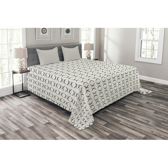 Ambesonne Geometric Quilted Bedspread Set 3 Pcs, Half Circle Geometric, King Size, Charcoal Grey Pearl
