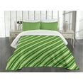 thumbnail image 1 of Ambesonne Geometric Quilted Bedspread Set 3 Pcs, Irish Striped Pattern, Queen Size, Lime Green Dark Green, 1 of 3