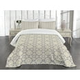 thumbnail image 1 of Ambesonne Geometric Quilted Bedspread Set 3 Pcs, Moroccan Floral Art, Queen Size, Taupe Pale Yellow, 1 of 3