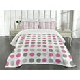 thumbnail image 1 of Ambesonne Geometric Quilted Bedspread Set 3 Pcs, Polka Dots Motifs, Queen Size, White Grey Pink, 1 of 5