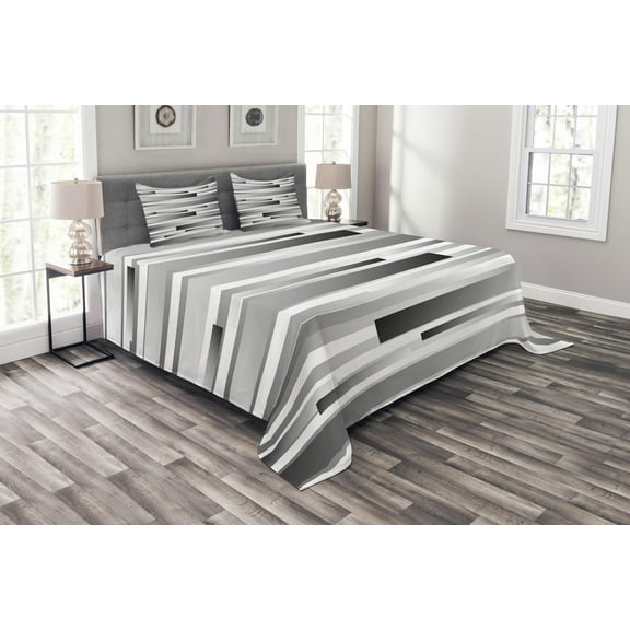 Ambesonne Geometric Quilted Bedspread Set 3 Pcs, Regular Modern, Queen Size, Grey Dark Grey
