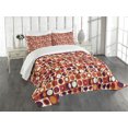 thumbnail image 1 of Ambesonne Geometric Quilted Bedspread Set 3 Pcs, Sixties Style Ovals, Queen Size, Marigold Maroon, 1 of 3
