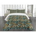 thumbnail image 1 of Ambesonne Geometric Quilted Bedspread Set 3 Pcs, Surreal Future Lines, Queen Size, Pale Yellow Turquoise, 1 of 5