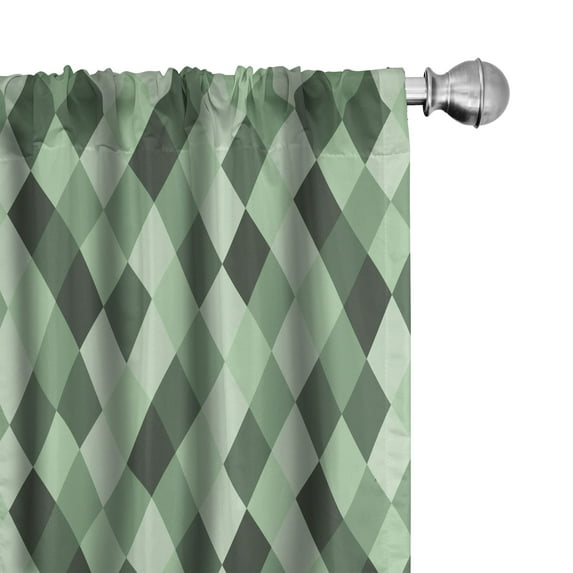 Ambesonne Geometric Rhombus Window Curtains, Green Hues Argyle, Each 28" W x 63" L, Pale Green Dark Green