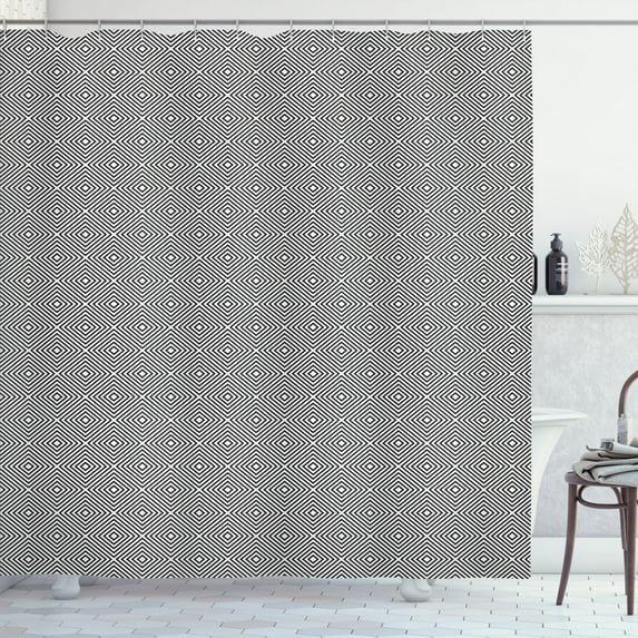 Ambesonne Geometric Rhombus Shower Curtain, Outline Shapes, 69"Wx70"L, Charcoal Grey White