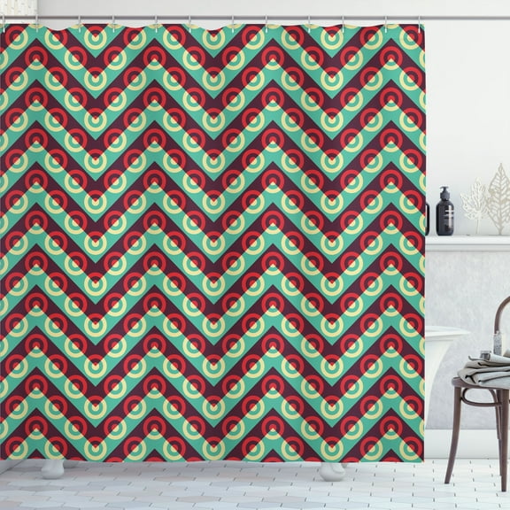 Ambesonne Geometric Shower Curtain, 50s Retro Pop Art, 69"Wx70"L, Maroon Sea Green