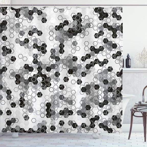 Ambesonne Geometric Shower Curtain, Abstract Boho Hexagon Art, 69"Wx84"L, Charcoal Grey White