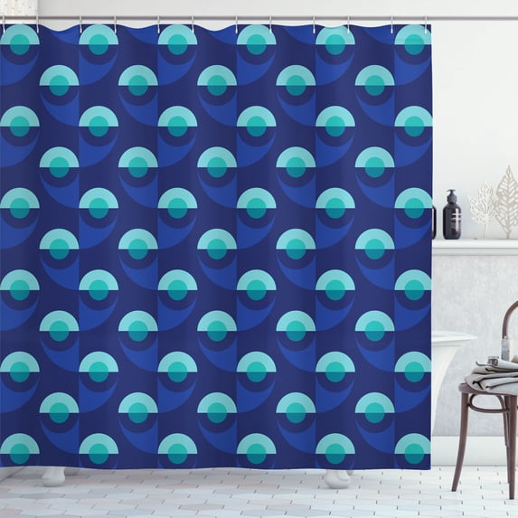 Ambesonne Geometric Shower Curtain, Abstract Circular Shapes, 69"Wx70"L, Persian Blue and Turquoise