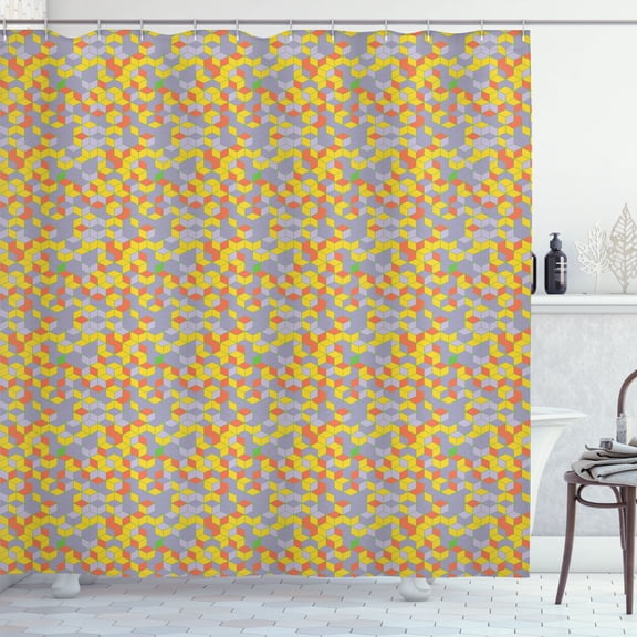 Ambesonne Geometric Shower Curtain, Abstract Colorful Cubes, 69"Wx70"L, Earth Yellow and Lavender