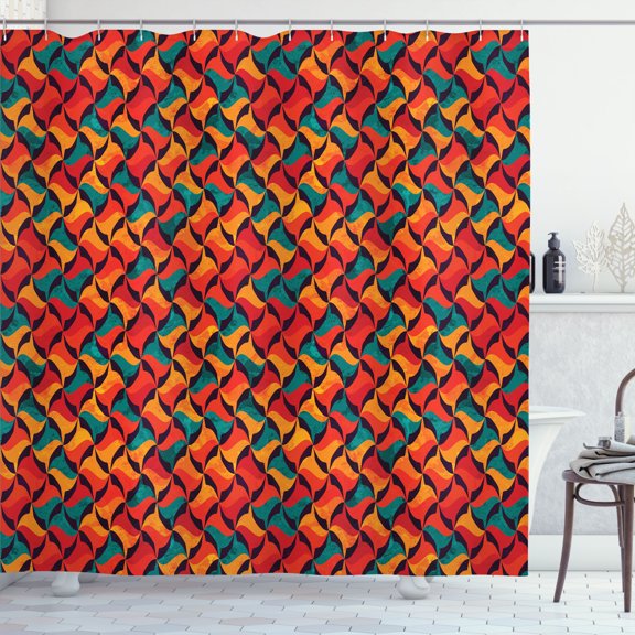 Ambesonne Geometric Shower Curtain, Abstract Funky Waves, 69"Wx84"L, Jade Green Orange