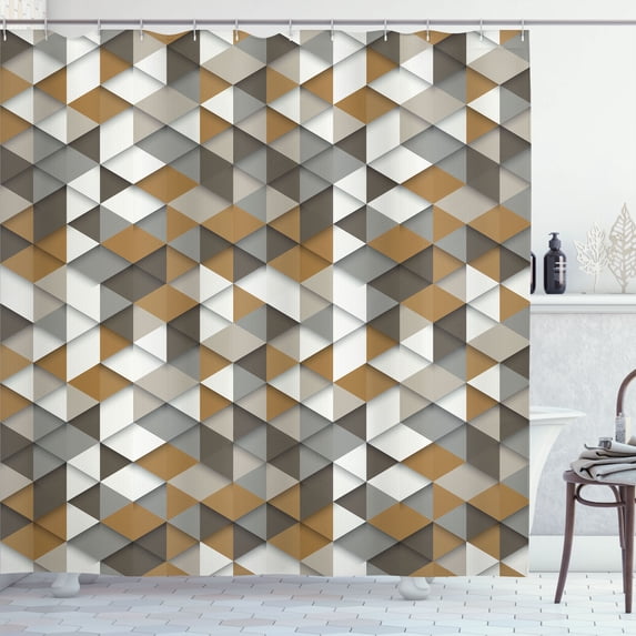 Ambesonne Geometric Shower Curtain, Abstract Retro Modern Art, 69"Wx75"L, White Caramel