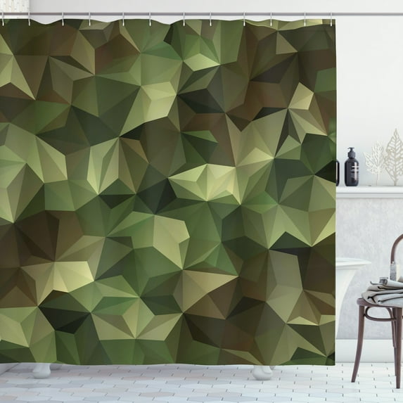 Ambesonne Geometric Shower Curtain, Angular Polygon Design, 69"Wx70"L, Olive Green Green Brown