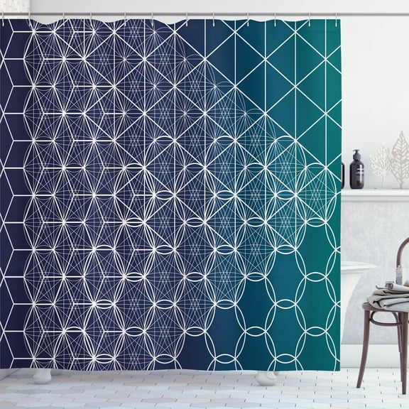 Ambesonne Geometric Shower Curtain, Astrology Theme Ornament, 69"Wx70"L, Petrol Blue White Teal