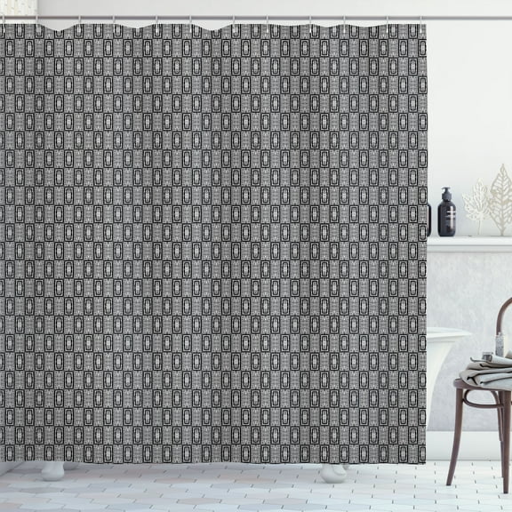 Ambesonne Geometric Shower Curtain, Bitonal Rectangle Lines, 69"Wx75"L, Dark Grey and White