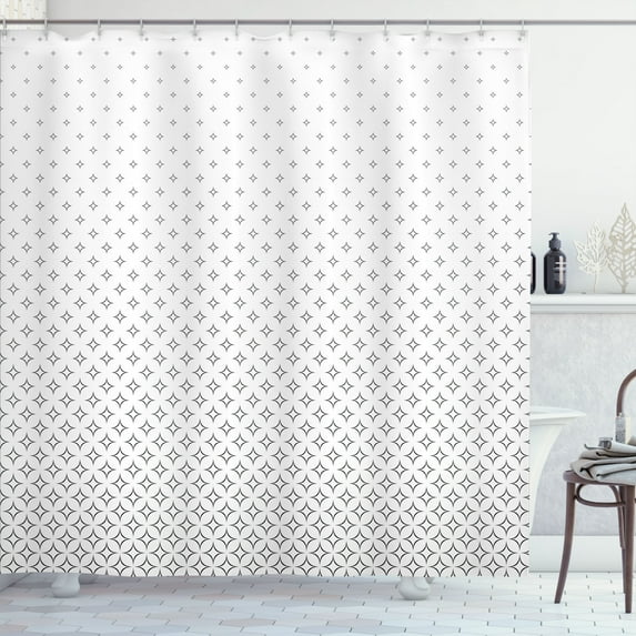 Ambesonne Geometric Shower Curtain, Black Abstract Stars, 69"Wx84"L, White Black
