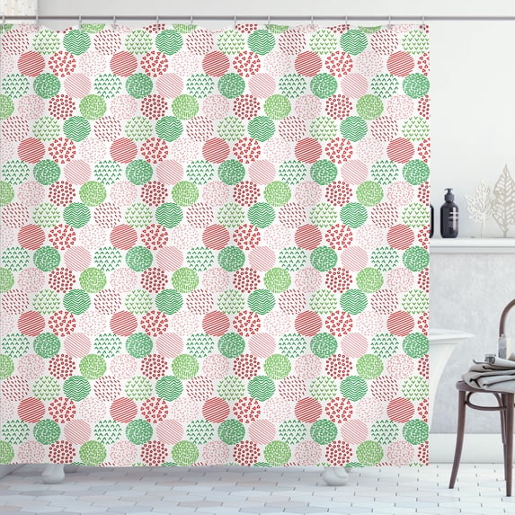 Ambesonne Geometric Shower Curtain, Christmas Toned Shapes, 69"Wx75"L, Green White and Dark Pink