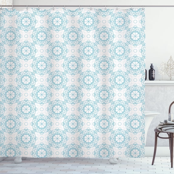 Ambesonne Geometric Shower Curtain, Circular Esoteric Shapes, 69"Wx75"L, Eggshell and Deep Sky Blue