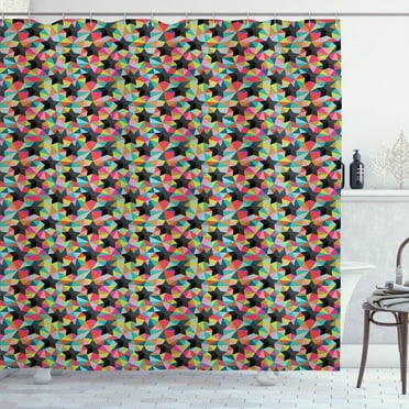 Ambesonne Geometric Shower Curtain, Colorful Stars Triangles, 69"Wx84"L, Charcoal Grey Multicolor