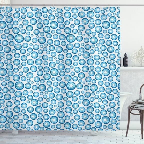 Ambesonne Geometric Shower Curtain, Concentric Retro Rounds, 69"Wx75"L, Blue and White