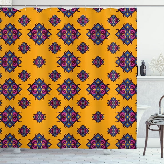 Ambesonne Geometric Shower Curtain, Diamond Shaped Art Design, 69"Wx84"L, Orange Multicolor