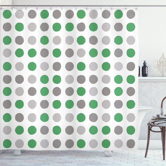 Ambesonne Geometric Shower Curtain, European Retro Polka Dots, 69"Wx70"L, Fern Green
