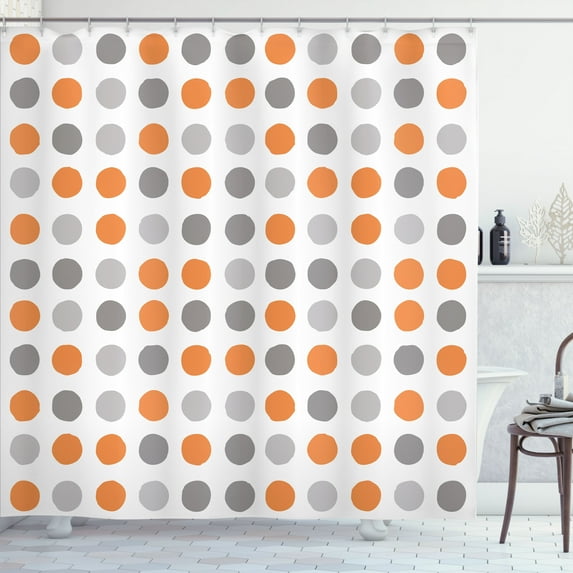 Ambesonne Geometric Shower Curtain, European Retro Polka Dots, 69"Wx70"L, Orange Dimgray