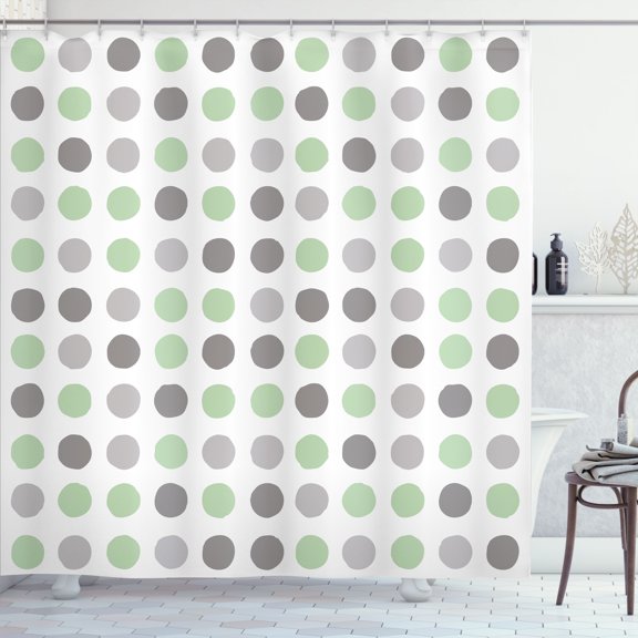 Ambesonne Geometric Shower Curtain, European Retro Polka Dots, 69"Wx70"L, Pale Green