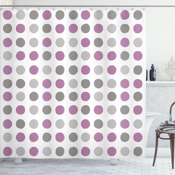 Ambesonne Geometric Shower Curtain, European Retro Polka Dots, 69"Wx70"L, Pale Purple