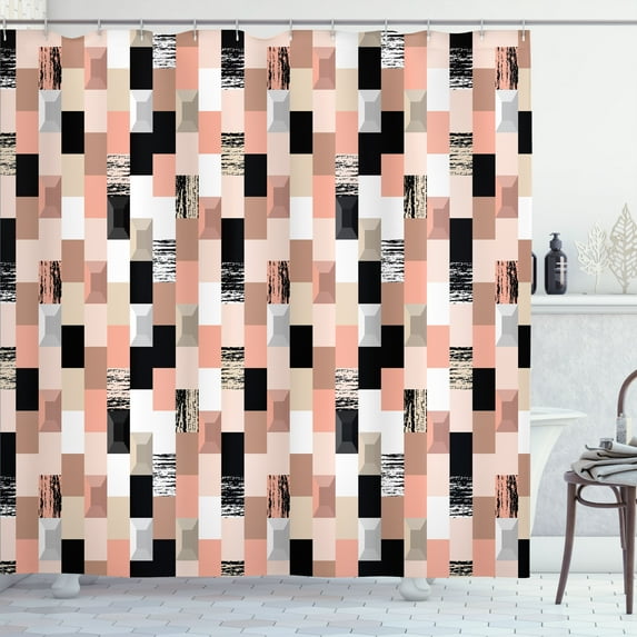Ambesonne Geometric Shower Curtain, Grungy Rectangles Art, 69"Wx84"L, Pale Taupe Peach and Blush