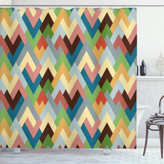 Ambesonne Geometric Shower Curtain, Intersected Zigzag Shapes, 69"Wx70"L, Multicolor