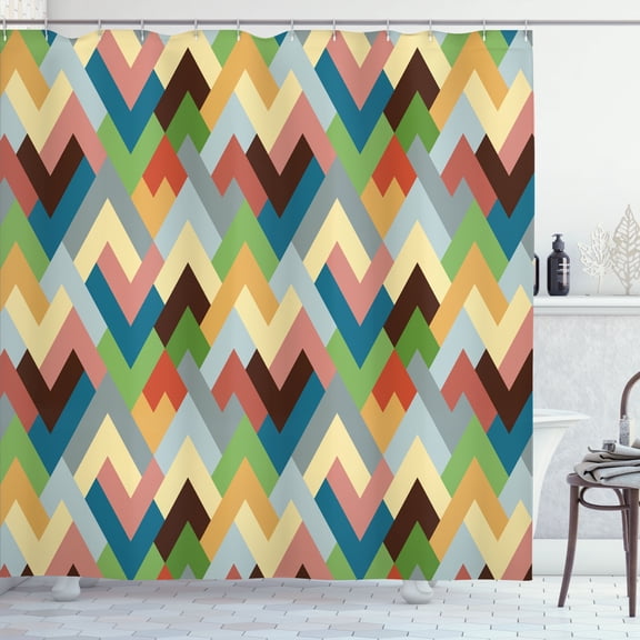 Ambesonne Geometric Shower Curtain, Intersected Zigzag Shapes, 69"Wx84"L, Multicolor