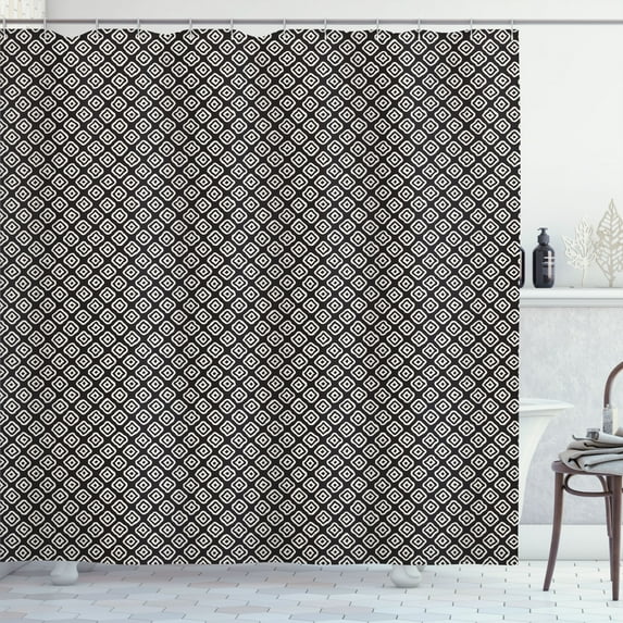 Ambesonne Geometric Shower Curtain, Irregular Rounded Squares, 69"Wx84"L, Charcoal Grey and Off White