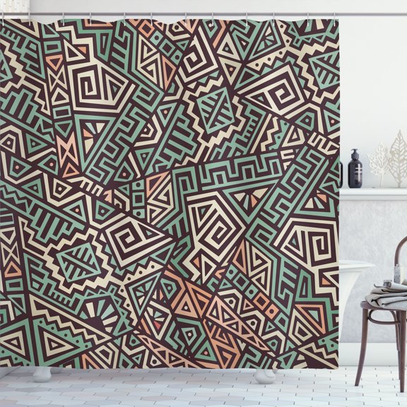 Ambesonne Geometric Shower Curtain, Maze Like Triangles Art, 69"Wx70"L, Laurel Green and Sand Brown