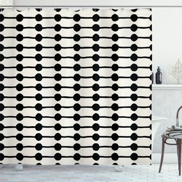 Ambesonne Geometric Shower Curtain, Minimalist Hearts Line, 69"Wx84"L, Ivory Black