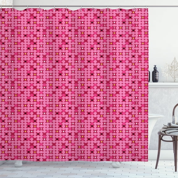 Ambesonne Geometric Shower Curtain, Modern Feminine Rounds, 69"Wx75"L, Raspberry Pink