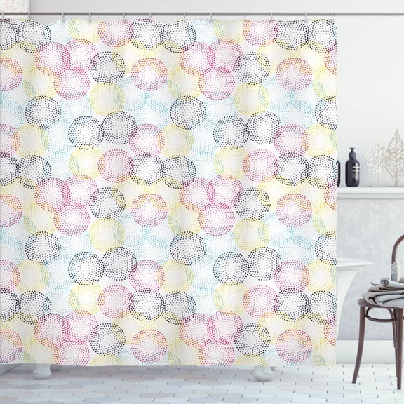 Ambesonne Geometric Shower Curtain, Modern Pointillism Rounds, 69"Wx75"L, White and Multicolor