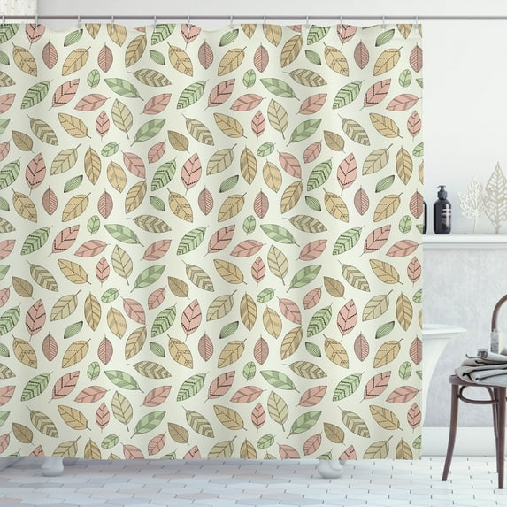 Ambesonne Geometric Shower Curtain, Neutral Falling Leaves, 69"Wx75"L, Pale Green Ecru and Blush