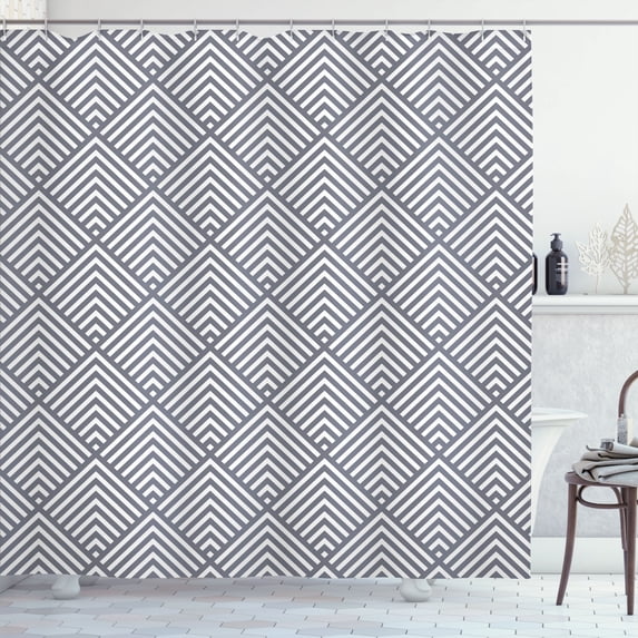 Ambesonne Geometric Shower Curtain, Optical Triangular Motifs, 69"Wx70"L, Grey and White
