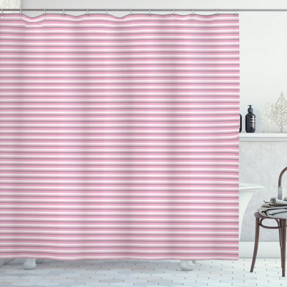 Ambesonne Geometric Shower Curtain, Pink Tones Stripes, 69"Wx70"L, Pink Grey White