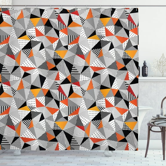 Ambesonne Geometric Shower Curtain, Polygonal Modern Art, 69"Wx75"L, Orange Black White