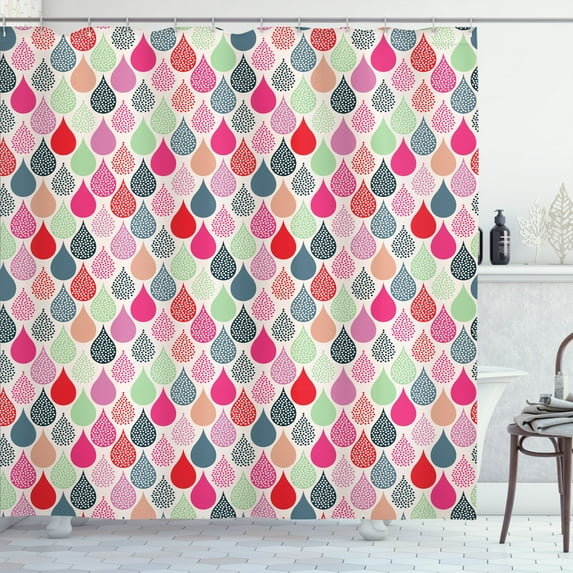Ambesonne Geometric Shower Curtain, Raindrops Doodle Style, 69"Wx70"L, Hot Pink