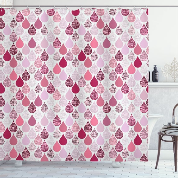 Ambesonne Geometric Shower Curtain, Raindrops Doodle Style, 69"Wx70"L, Pale Ruby