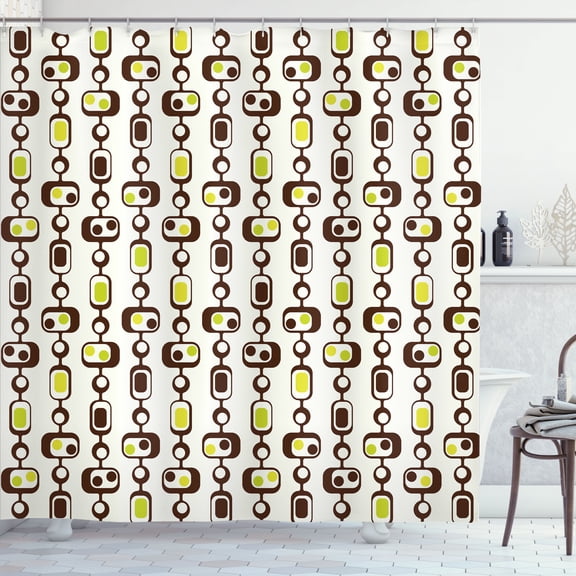 Ambesonne Geometric Shower Curtain, Rectangle Elements, 69"Wx70"L, Brown Apple Green