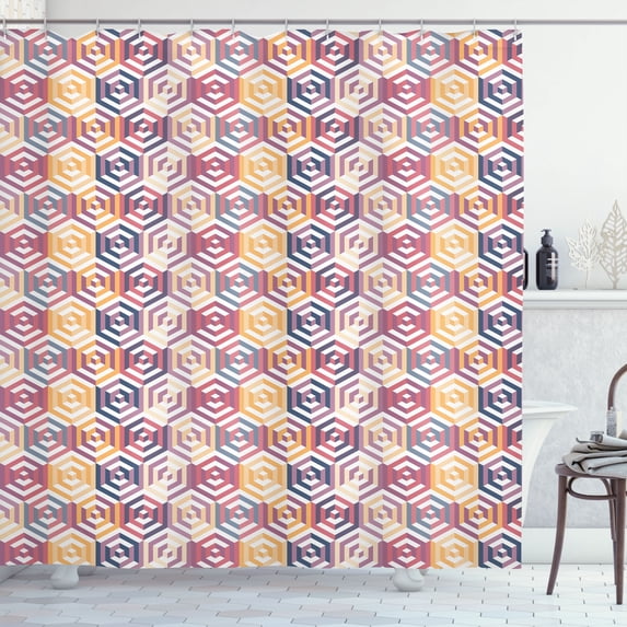 Ambesonne Geometric Shower Curtain, Retro Hexagonal Pattern, 69"Wx75"L, Grey Pink