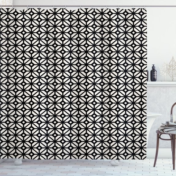 Ambesonne Geometric Shower Curtain, Rhombuses Crossing Lines, 69"Wx75"L, Charcoal Grey Eggshell